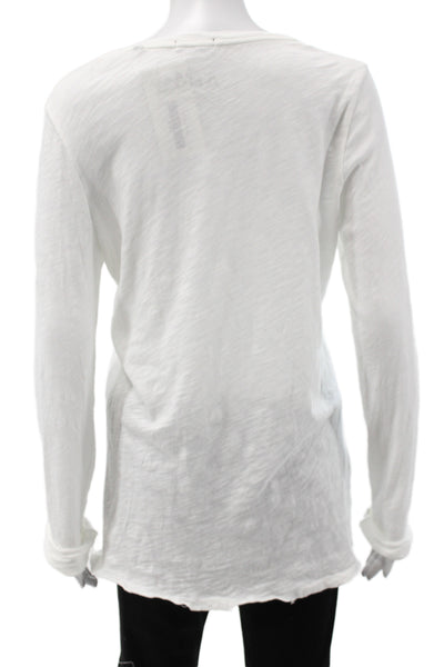 ATM Womens Basic Jersey T-Shirt White Cotton Long Sleeve Round Neck Size M