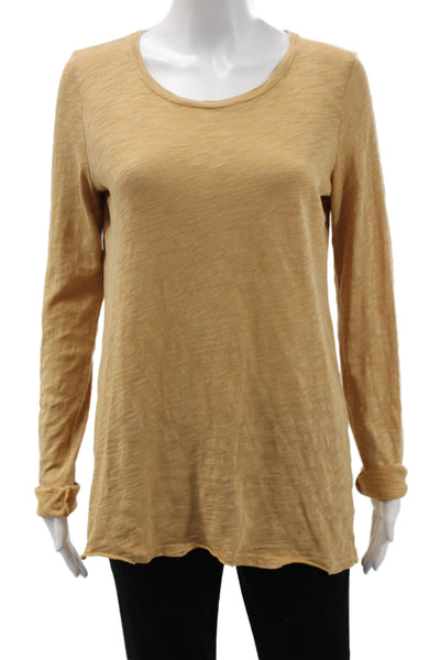 ATM Womens Basic Tunic T Shirt Long Sleeve Round Neck Cotton Tan Size M