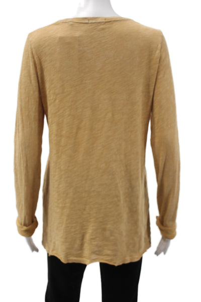 ATM Womens Basic Tunic T Shirt Long Sleeve Round Neck Cotton Tan Size M