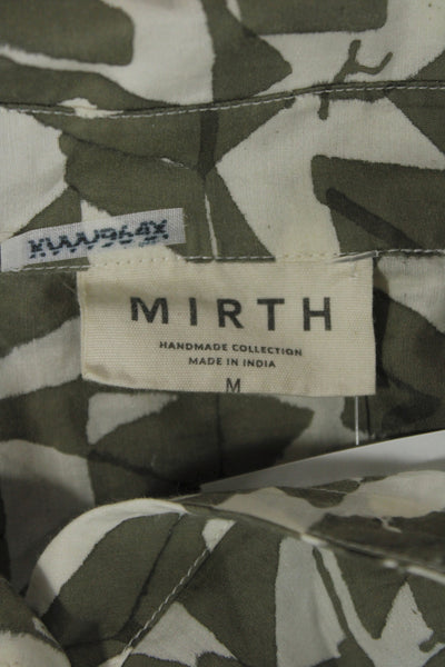 Mirth Mens Short Sleeve Button Front Collared Shirt Brown White Size Medium