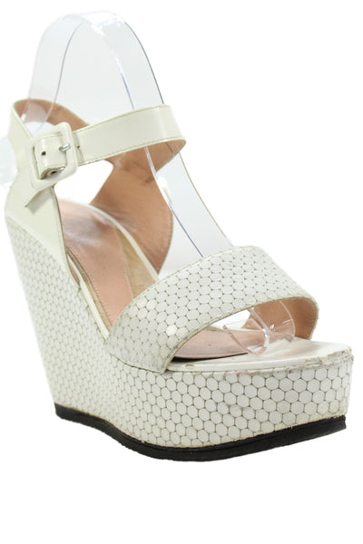 Robert Clergerie Womens Leather Platform Wedge Slingbacks White Size 39 9