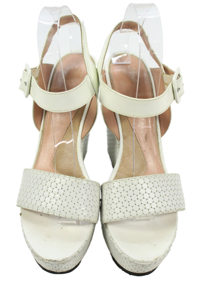 Robert Clergerie Womens Leather Platform Wedge Slingbacks White Size 39 9
