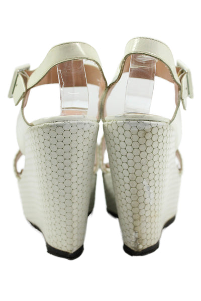 Robert Clergerie Womens Leather Platform Wedge Slingbacks White Size 39 9