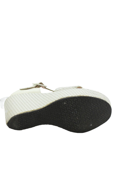 Robert Clergerie Womens Leather Platform Wedge Slingbacks White Size 39 9