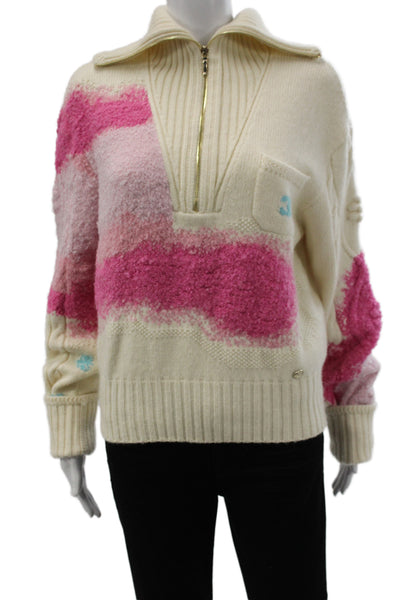Chanel Unisex Full Zip Pullover Sweater Beige Cashmere Wool Silk Size 40
