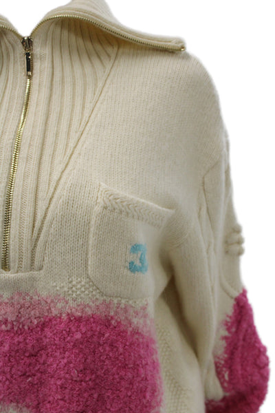 Chanel Unisex Full Zip Pullover Sweater Beige Cashmere Wool Silk Size 40