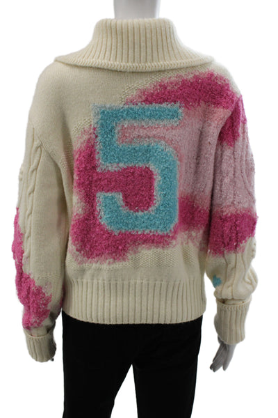 Chanel Unisex Full Zip Pullover Sweater Beige Cashmere Wool Silk Size 40