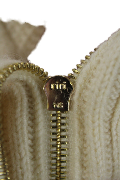 Chanel Unisex Full Zip Pullover Sweater Beige Cashmere Wool Silk Size 40