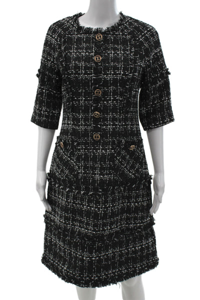 J. Ing Womens Sheath Shift Black Check Long Sleeves Knee Length Size L