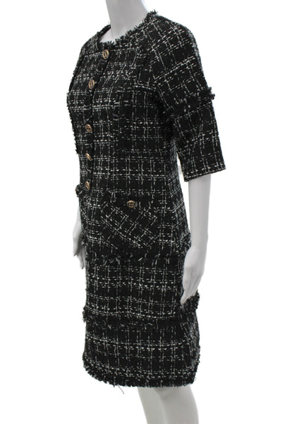 J. Ing Womens Sheath Shift Black Check Long Sleeves Knee Length Size L