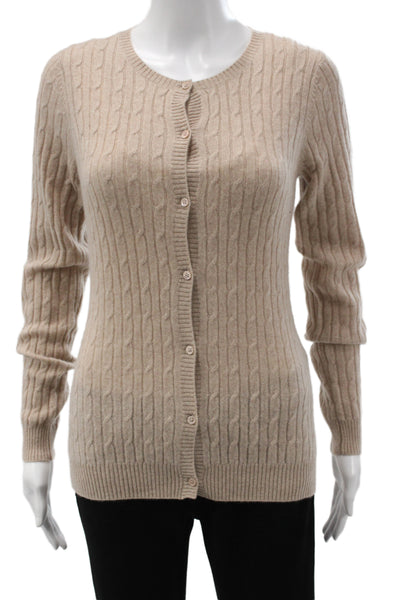 Kier + J Women Beige Cashmere Virgin Wool Silk Button Crew Neck Cardigan Size S