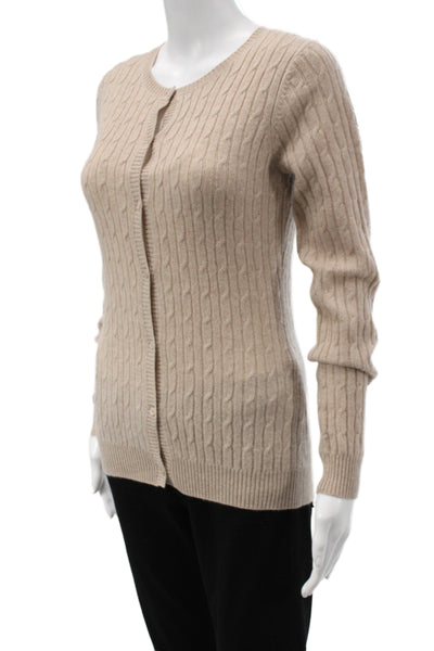 Kier + J Women Beige Cashmere Virgin Wool Silk Button Crew Neck Cardigan Size S