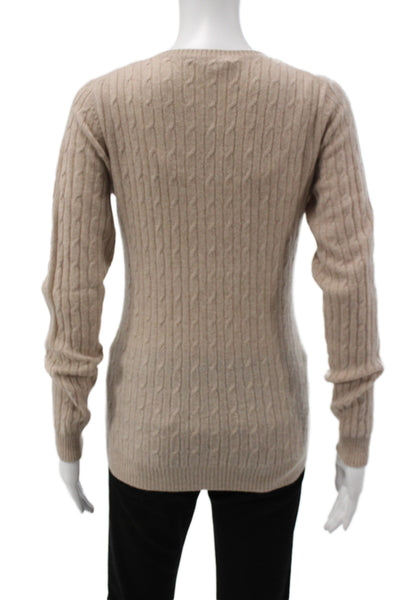 Kier + J Women Beige Cashmere Virgin Wool Silk Button Crew Neck Cardigan Size S