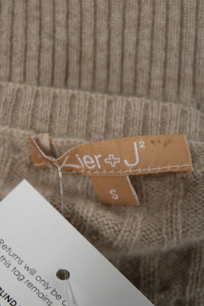 Kier + J Women Beige Cashmere Virgin Wool Silk Button Crew Neck Cardigan Size S