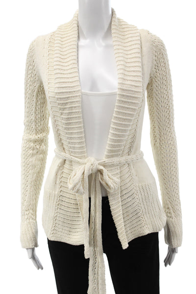 BCBGMAXAZRIA Womens Cardigan Beige Tie 70%Cotton30%Silk Long Sleeve Size S