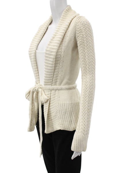 BCBGMAXAZRIA Womens Cardigan Beige Tie 70%Cotton30%Silk Long Sleeve Size S
