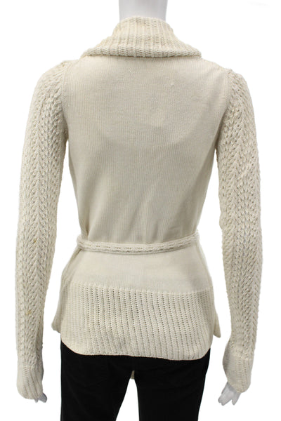 BCBGMAXAZRIA Womens Cardigan Beige Tie 70%Cotton30%Silk Long Sleeve Size S