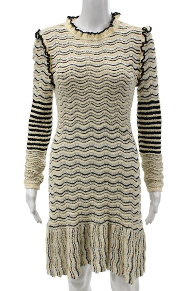 Ulla Johnson Women Sweater Dress Beige Striped Crew Neck Long Sleeve Size S