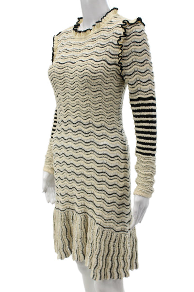 Ulla Johnson Women Sweater Dress Beige Striped Crew Neck Long Sleeve Size S