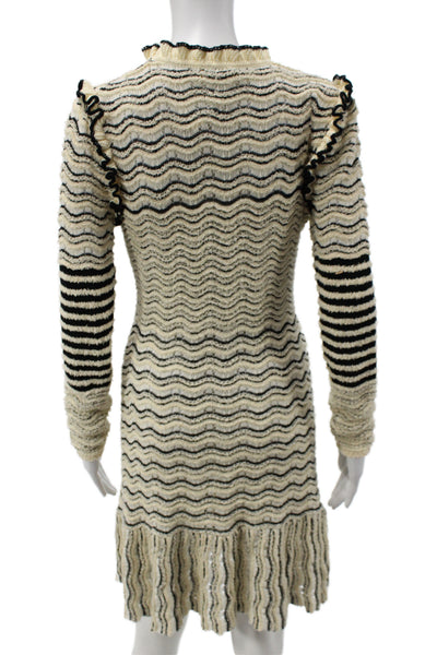 Ulla Johnson Women Sweater Dress Beige Striped Crew Neck Long Sleeve Size S