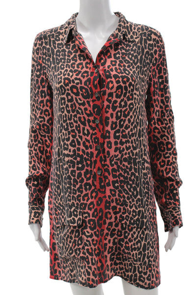 Equipment Femme Women Silk Tunic Blouse Long Sleeve Leopard Black Size S