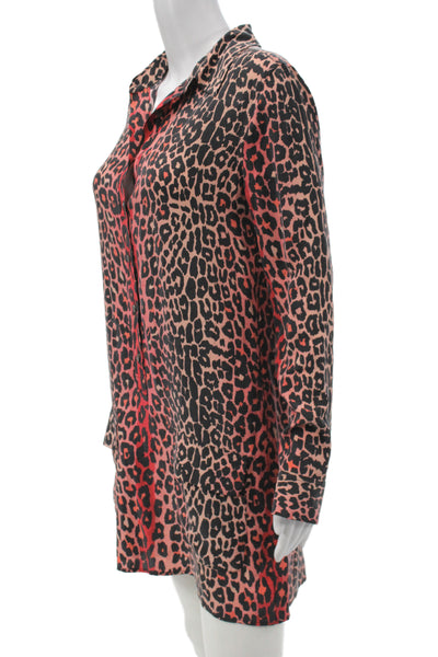 Equipment Femme Women Silk Tunic Blouse Long Sleeve Leopard Black Size S