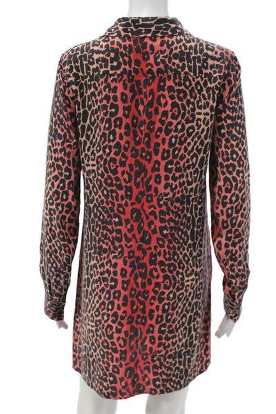 Equipment Femme Women Silk Tunic Blouse Long Sleeve Leopard Black Size S