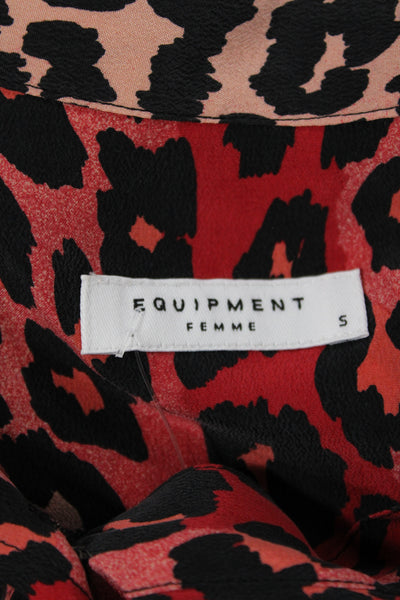 Equipment Femme Women Silk Tunic Blouse Long Sleeve Leopard Black Size S