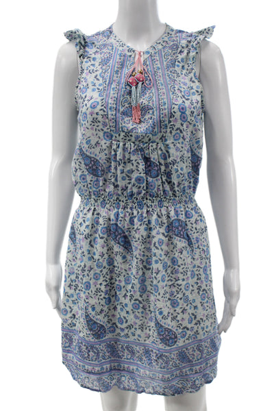 Bell Women Boho Floral Sundress Light Blue Cotton Sleeveless Size S