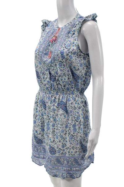 Bell Women Boho Floral Sundress Light Blue Cotton Sleeveless Size S