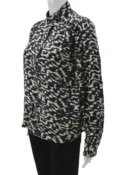 Ba&Sh Women Beige Animal Print High Neck Long Sleeve Blouse Size 4