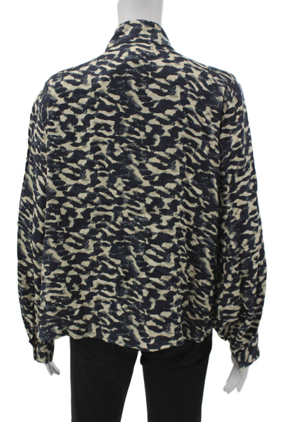 Ba&Sh Women Beige Animal Print High Neck Long Sleeve Blouse Size 4