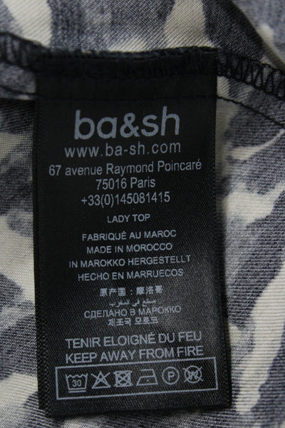 Ba&Sh Women Beige Animal Print High Neck Long Sleeve Blouse Size 4