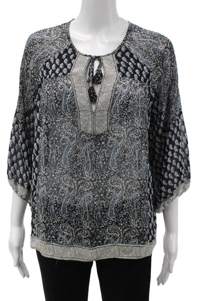 Ulla Johnson Women Tunic Blouse Black Silk Paisley 3/4 Sleeve Size 2