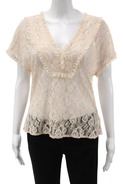 The Great Women Bohemian Floral Silk V-Neck Button-Up Blouse Sleeve Size 1