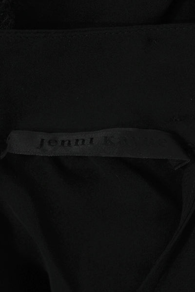 Jenni Kayne Womens Cropped Silk Mock Neck Blouse Black Long Sleeve Size S