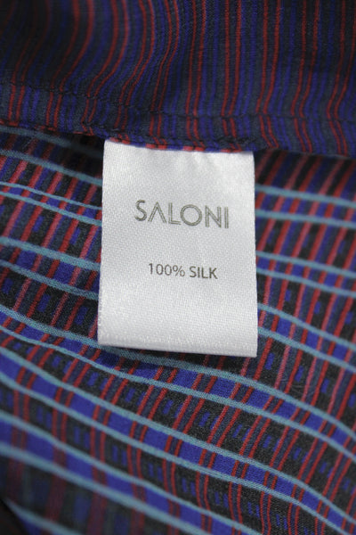 Saloni Women Silk Designer Striped High Neck Long Sleeve Button Blouse Size 2