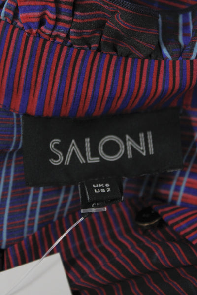 Saloni Women Silk Designer Striped High Neck Long Sleeve Button Blouse Size 2