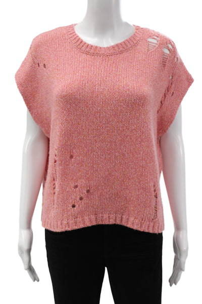 Raquel Allegra Unisex Pink Cotton Pullover Crew Neck Cap Sleeve Size 0