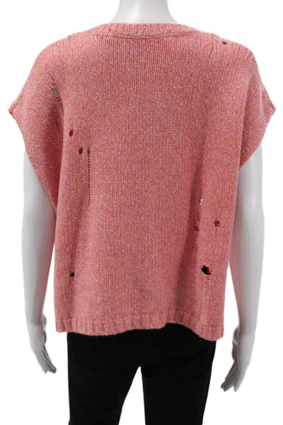 Raquel Allegra Unisex Pink Cotton Pullover Crew Neck Cap Sleeve Size 0