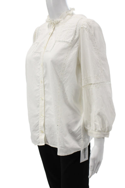 Ba&Sh Women High Neck Button Up Blouse White 100% Cotton 3/4 Sleeve Size 4