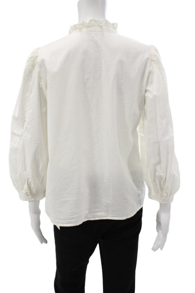 Ba&Sh Women High Neck Button Up Blouse White 100% Cotton 3/4 Sleeve Size 4