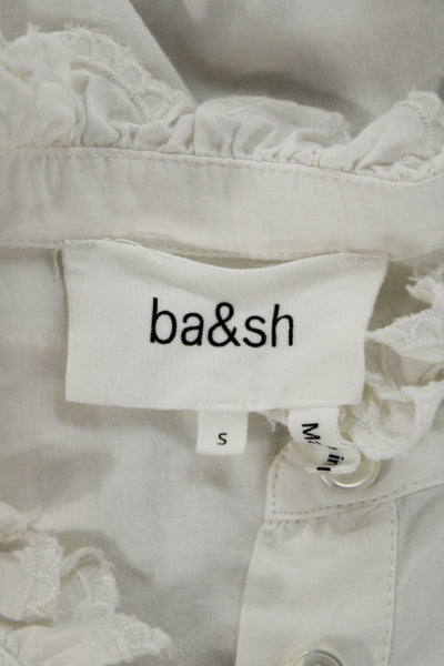 Ba&Sh Women High Neck Button Up Blouse White 100% Cotton 3/4 Sleeve Size 4