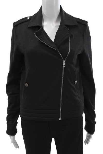 Rag & Bone Women Biker Motorcycle Jacket Black Collared Button Size S