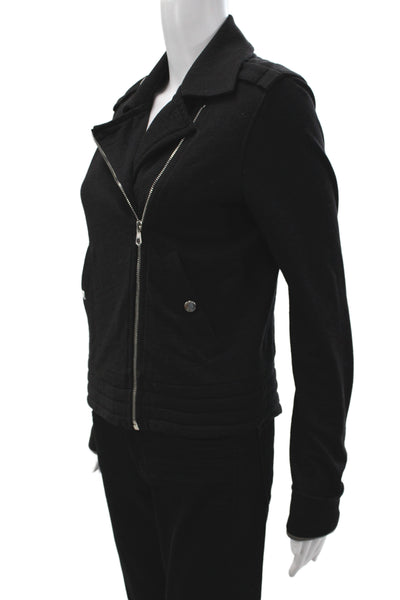 Rag & Bone Women Biker Motorcycle Jacket Black Collared Button Size S