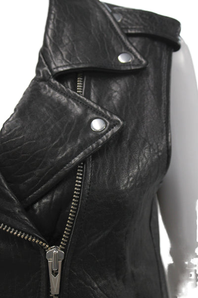 Veda Womens Biker Lamb Leather Buckle Collar Vest Black Size S