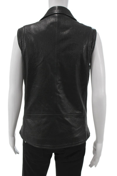 Veda Womens Biker Lamb Leather Buckle Collar Vest Black Size S