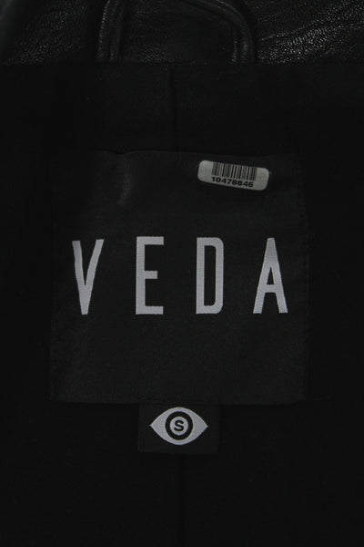 Veda Womens Biker Lamb Leather Buckle Collar Vest Black Size S