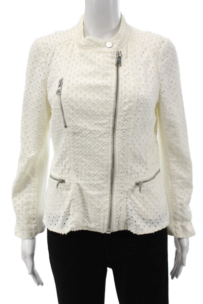 Rebecca Taylor Women Biker Jacket White Cotton Size 6