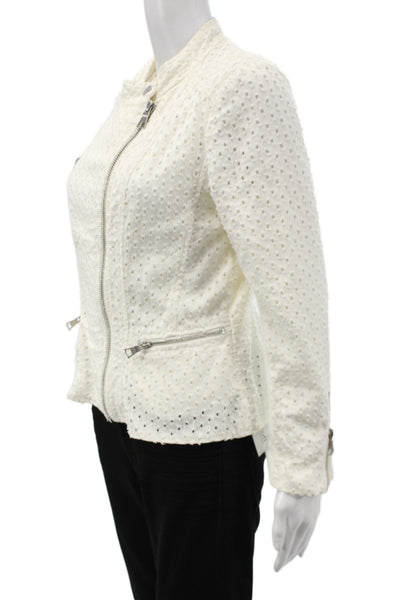 Rebecca Taylor Women Biker Jacket White Cotton Size 6